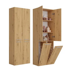 Badkamerkast Met 2 Wasmanden eiken – 60x30x174cm Badkamerkast Met 2 Wasmanden eiken – 60x30x174cm