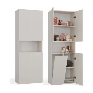 Badkamerkast Opbergkast Met 1 Wasmand Creme – 60x30x174cm Badkamerkast Opbergkast Met 1 Wasmand Creme – 60x30x174cm