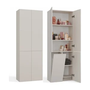 Badkamerkast Opbergkast Met 1 Wasmand Creme – 60x30x174cm Badkamerkast Opbergkast Met 1 Wasmand Creme – 60x30x174cm