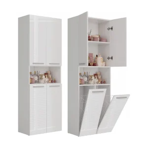 Badkamerkast wit glans met 2 wasmanden Wit glans – 60x30x174cm Badkamerkast wit glans met 2 wasmanden Wit glans – 60x30x174cm