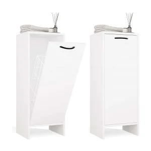 Badkamerkast met wasmand wit – 35x30x90cm