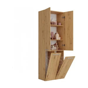 Badkamerkast Met 2 Wasmanden Eiken – 60x30x174cm Badkamerkast Met 2 Wasmanden Eiken – 60x30x174cm