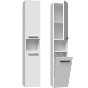Badkamermeubel-Badkamerkast-Opbergkast Met Wasmand-kolomkast met wasmand nel 3 – 31x30x174cm