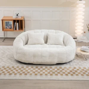 2-zitsbank met kussen – Bank voor volwassenen en kinderen – Beige chenillestof 2-zitsbank met kussen – Bank voor volwassenen en kinderen – Beige chenillestof