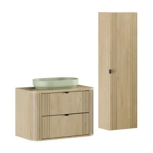 Badkamerset KORI: onderkast 80cm + blad voor wastafel + opzetwastafel + opbergkolom