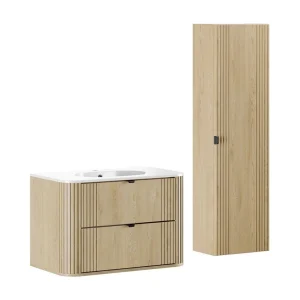 Badkamerset KORI: onderkast 80cm + inbouwwastafel + opbergkolom