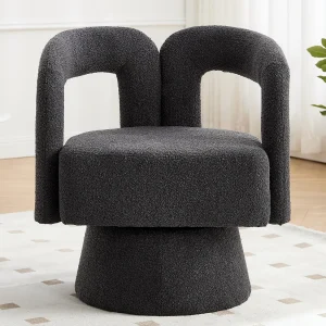 360° draaibare fauteuil in grijze teddystof – dubbele boogrugleuning en modern design 360° draaibare fauteuil in grijze teddystof – dubbele boogrugleuning en modern design