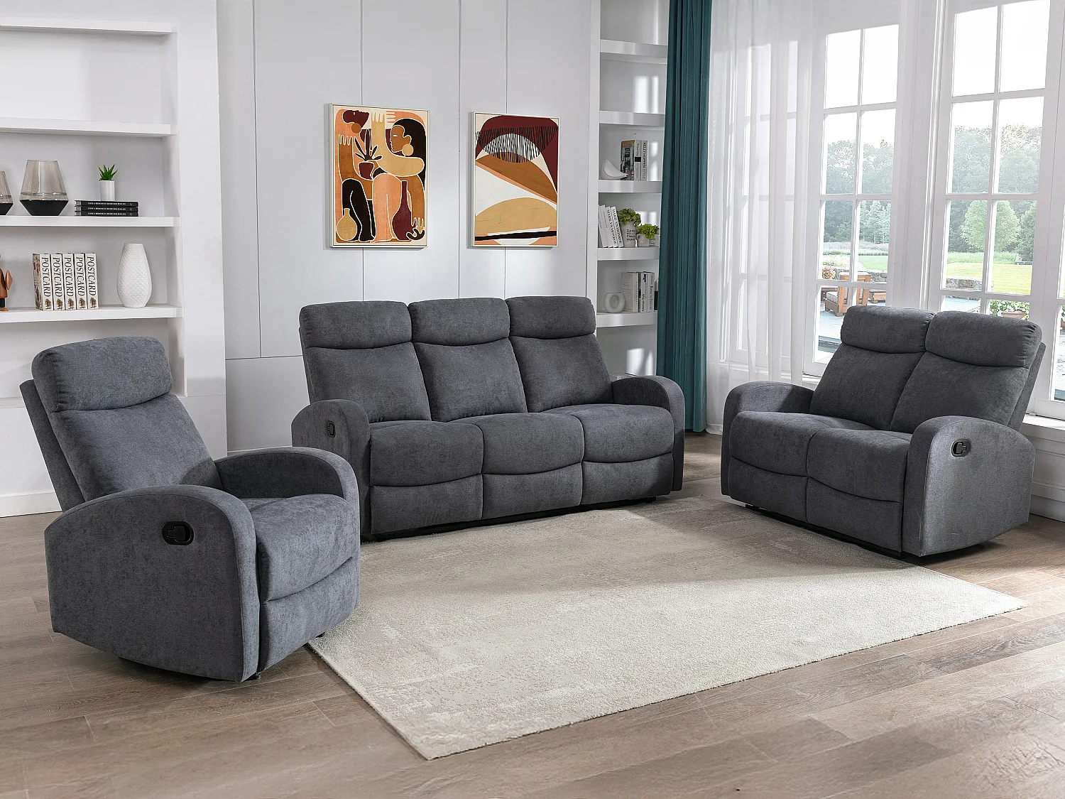 3+2+1 zitsbank in grijze stof - EVELYN - Koop nu goedkoop in je online meubelshop