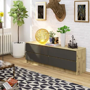 Ladekast K160 met 4 Lades / AKORD Furniture Factory / Artisan Eik – Grafietgrijs / 160 x 55 x 40 cm
