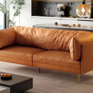 2/3-zitsbank in kunstleer, met diepe en comfortabele 56 cm zitkussens, 185x76x90 cm, oranje 2/3-zitsbank in kunstleer, met diepe en comfortabele 56 cm zitkussens, 185x76x90 cm, oranje