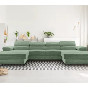 AX LIVING Arborio saliegroene hoekbank – 352 cm met slaapfunctie AX LIVING Arborio saliegroene hoekbank – 352 cm met slaapfunctie