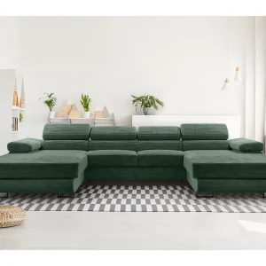 AX LIVING Arborio donkergroene hoekbank – 352 cm met slaapfunctie AX LIVING Arborio donkergroene hoekbank – 352 cm met slaapfunctie