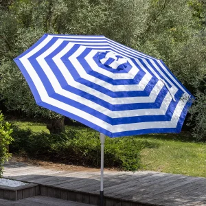 BANDOL rechte ronde parasol 2,70m diameter met blauwe strepen BANDOL rechte ronde parasol 2,70m diameter met blauwe strepen