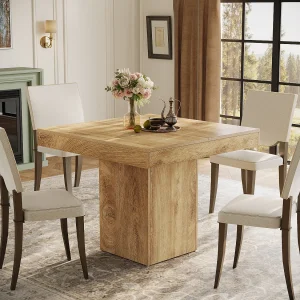 100 cm vierkante eettafel voor 4 personen, kleine landelijke keuken eettafel met stevige voet