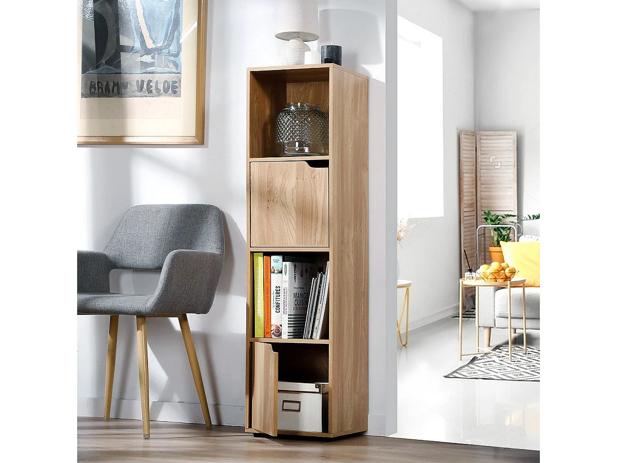 4-vaks kast, houtdecor, 2 deuren