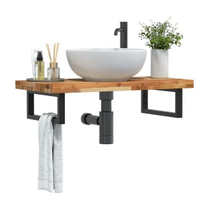 Badkamer wandschap staal en massief acaciahout Badkamer wandschap staal en massief acaciahout