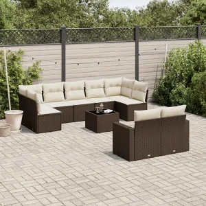 10-delige Loungeset met kussens poly rattan bruin 10-delige Loungeset met kussens poly rattan bruin