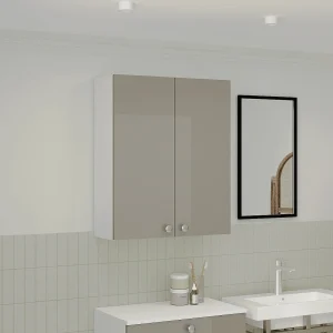 Badkamerkast Zaria, hangend, 2 deuren, grijs hoogglans/wit, MDF, L 60 x l 22 x H 72 cm Badkamerkast Zaria, hangend, 2 deuren, grijs hoogglans/wit, MDF, L 60 x l 22 x H 72 cm