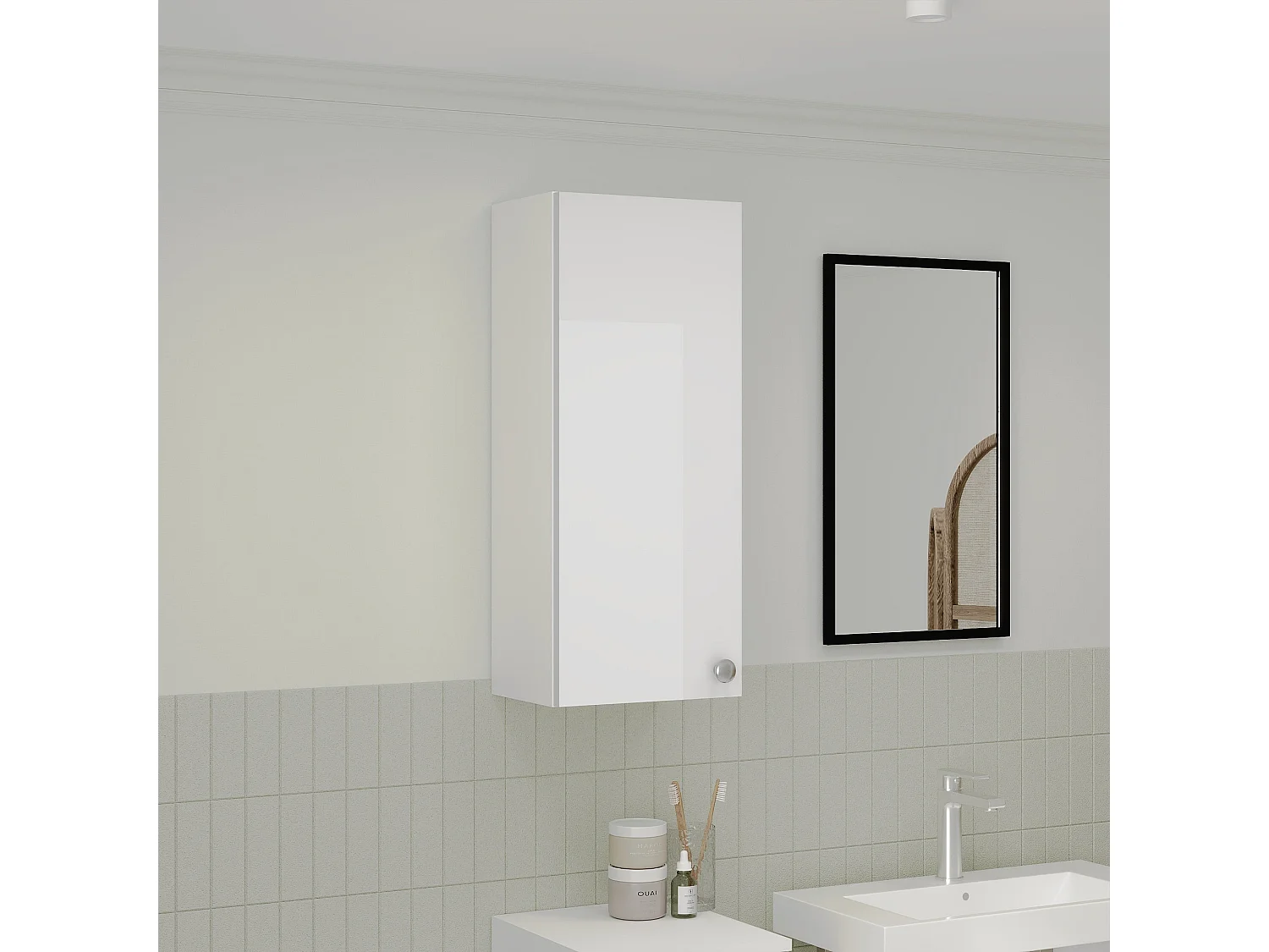 Badkamerkast Zaria, hangend, 1 deur, wit hoogglans/wit, MDF, L 30 x l 22 x H 72 cm