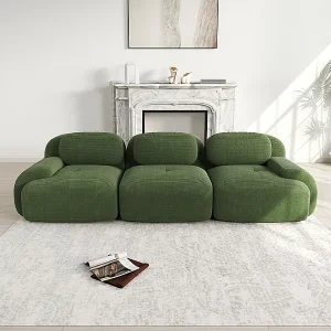 Bank 3 Zits Modulair van Ribfluweel – met 3 Kussens – 298x103x75cm – Groen