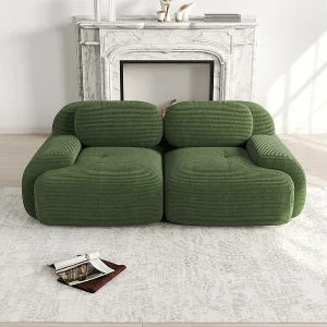 Bank 2 Zits Modulair van Ribfluweel – met 2 Kussens – 208x103x75cm – Groen Bank 2 Zits Modulair van Ribfluweel – met 2 Kussens – 208x103x75cm – Groen