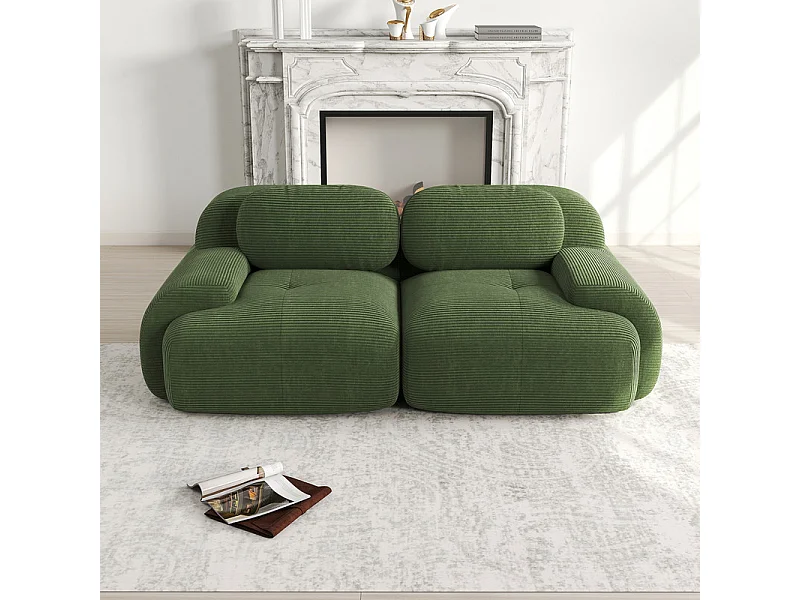 Bank 2 Zits Modulair van Ribfluweel - met 2 Kussens - 208x103x75cm - Groen