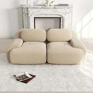 Bank 2 Zits Modulair van Ribfluweel – met 2 Kussens – 208x103x75cm – Beige Bank 2 Zits Modulair van Ribfluweel – met 2 Kussens – 208x103x75cm – Beige