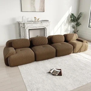 Bank 4-zits modulair in Ribfluweel – met 4 kussens – 388x103x75cm – Bruin Bank 4-zits modulair in Ribfluweel – met 4 kussens – 388x103x75cm – Bruin