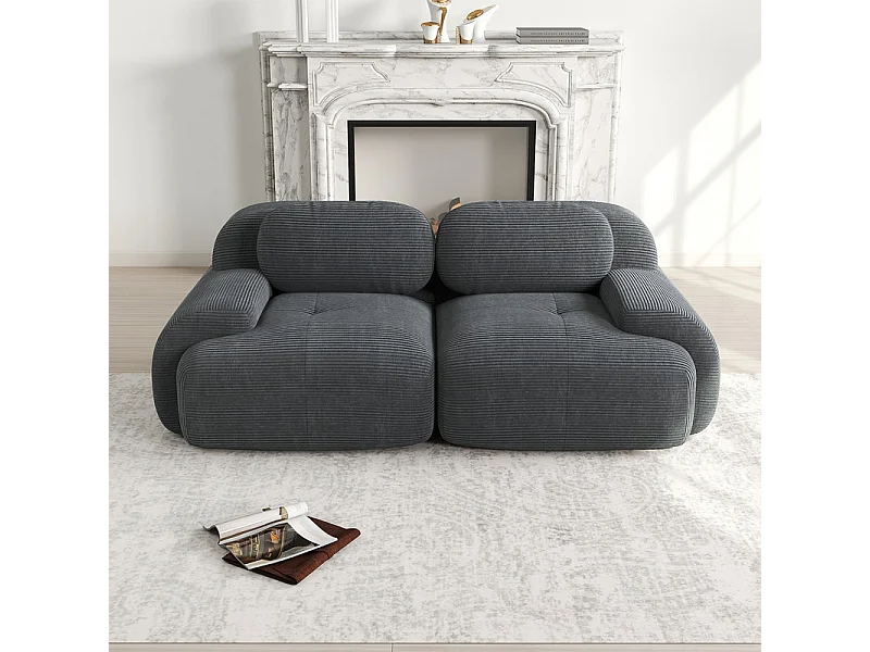 Bank 2 Zits Modulair van Ribfluweel - met 2 Kussens - 208x103x75cm - Grijs
