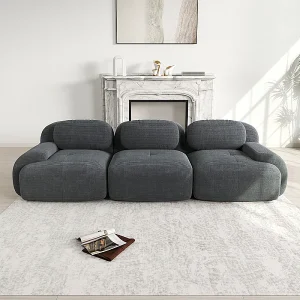 Bank 3 Zits Modulair van Ribfluweel – met 3 Kussens – 298x103x75cm – Grijs