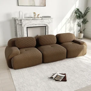 Bank 3-zits modulair in Ribfluweel – met 3 kussens – 298x103x70cm – Bruin