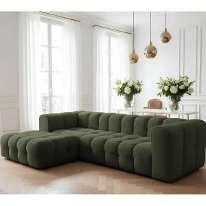 Baloo L hoekbank, voor de woonkamer, Tiffany-stof, links, groen