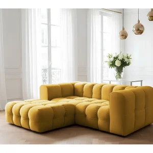 Baloo L mini hoekbank, voor de woonkamer, Tiffany-stof, links, honingkleurig