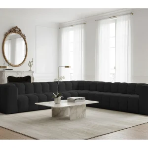 Baloo Corner grote hoekbank, 8-zits, voor de woonkamer, Tiffany-stof, zwart Baloo Corner grote hoekbank, 8-zits, voor de woonkamer, Tiffany-stof, zwart