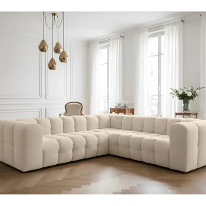 Baloo Corner Small hoekbank, 6-zits, voor de woonkamer, Tiffany-stof, beige