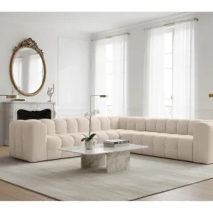 Baloo Corner Middelgrote hoekbank, 6-zits, voor de woonkamer, Tiffany-stof, beige Baloo Corner Middelgrote hoekbank, 6-zits, voor de woonkamer, Tiffany-stof, beige