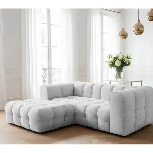 Baloo L mini hoekbank, voor de woonkamer, Moly-stof, links, lichtgrijs