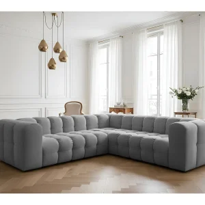 Baloo Corner Small hoekbank, 6-zits, voor de woonkamer, Tiffany-stof, grijs