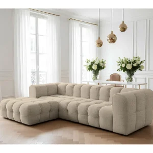 Baloo L hoekbank, voor de woonkamer, Moly-stof, links, beige