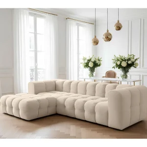 Baloo L hoekbank, voor de woonkamer, Tiffany-stof, links, beige