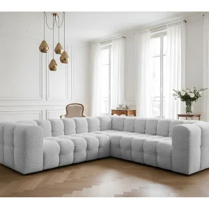 Baloo Corner Small hoekbank, 6-zits, voor de woonkamer, Moly-stof, lichtgrijs