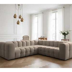 Baloo Corner Small hoekbank, 6-zits, voor de woonkamer, Tiffany-stof, taupe