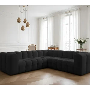 Baloo Corner Small hoekbank, 6-zits, voor de woonkamer, Tiffany-stof, zwart