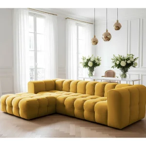 Baloo L hoekbank, voor de woonkamer, Tiffany-stof, links, honingkleurig