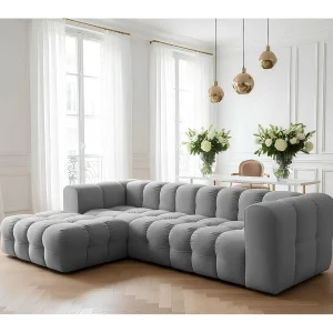 Baloo L hoekbank, voor de woonkamer, Tiffany-stof, links, grijs