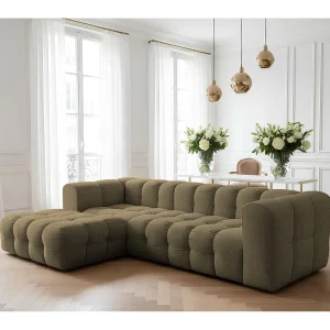 Baloo L hoekbank, voor de woonkamer, Moly-stof, links, groen
