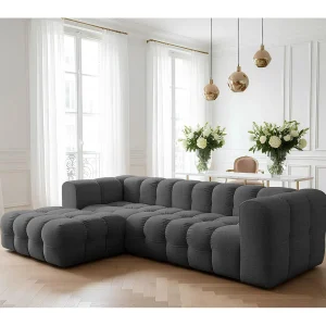 Baloo L hoekbank, voor de woonkamer, Moly-stof, links, antraciet