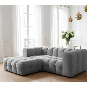 Baloo L mini hoekbank, voor de woonkamer, Tiffany-stof, links, grijs