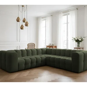 Baloo Corner Small hoekbank, 6-zits, voor de woonkamer, Tiffany-stof, groen