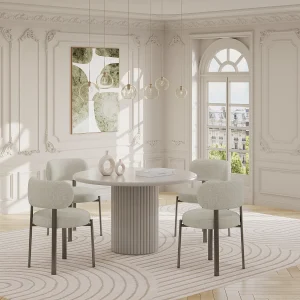 Set van 6 stoelen in getextureerde stof en brons metaal – Crème – ASILOVA